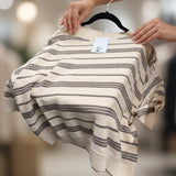 Drop Half Sleeve Round Neck Striped Knit Sweater Top