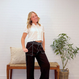 Wide Leg Woven Pants W/ Belt