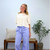 Striped Poplin Straight Pants