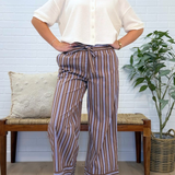 Striped Poplin Straight Pants