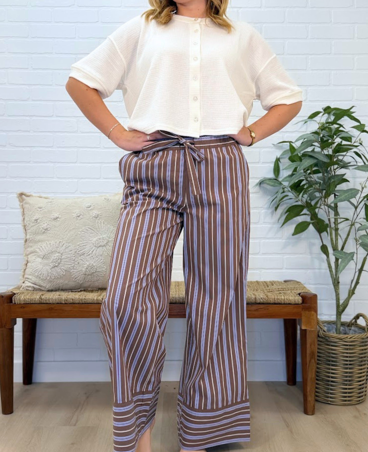 Striped Poplin Straight Pants