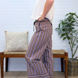 Striped Poplin Straight Pants