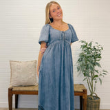 Front Ruched Flowy Sleeve Maxi Dress