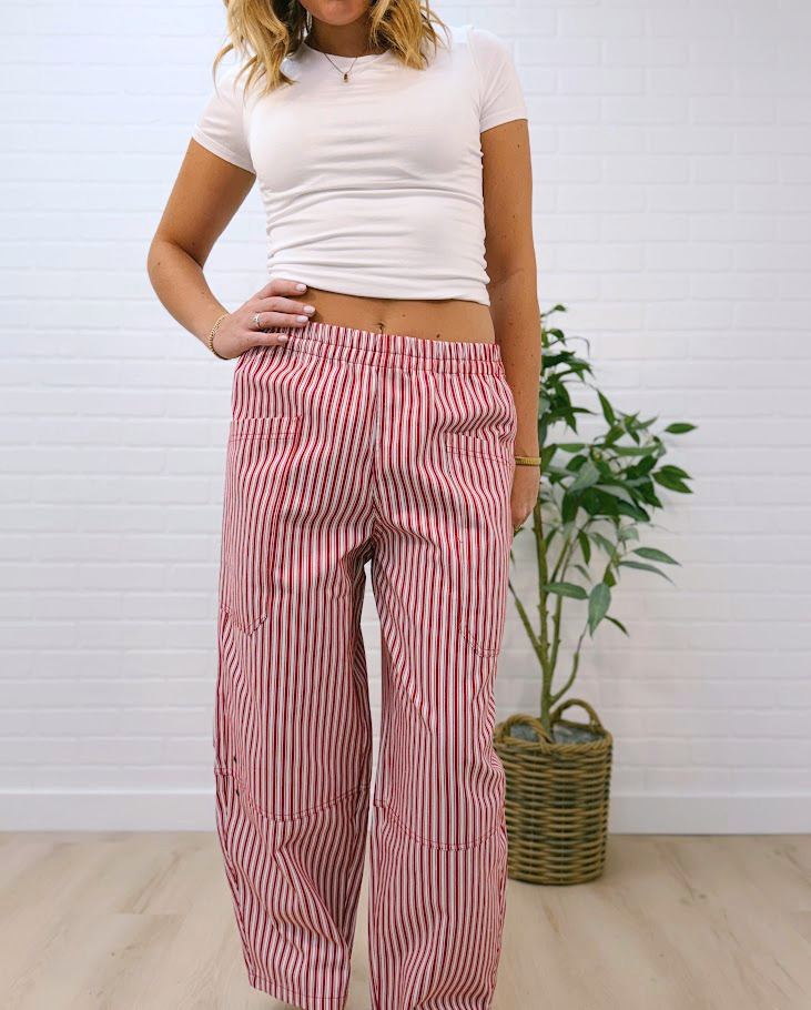Stripe Pocket Detail Wide Leg Pants