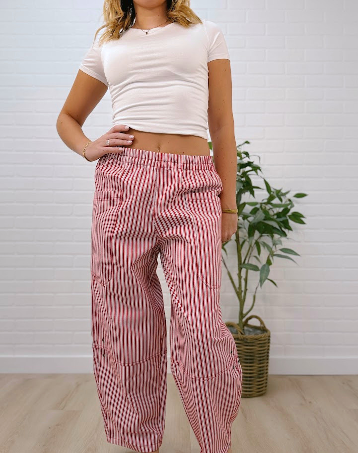 Stripe Pocket Detail Wide Leg Pants
