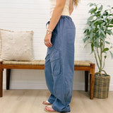 Tapered Wide Leg Drawstring Cargo Pants