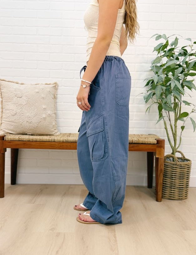 Tapered Wide Leg Drawstring Cargo Pants