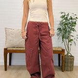 Tapered Wide Leg Drawstring Cargo Pants