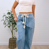 Stripe Multi Pocke Eyelet Detail Denim