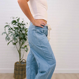 Stripe Multi Pocke Eyelet Detail Denim