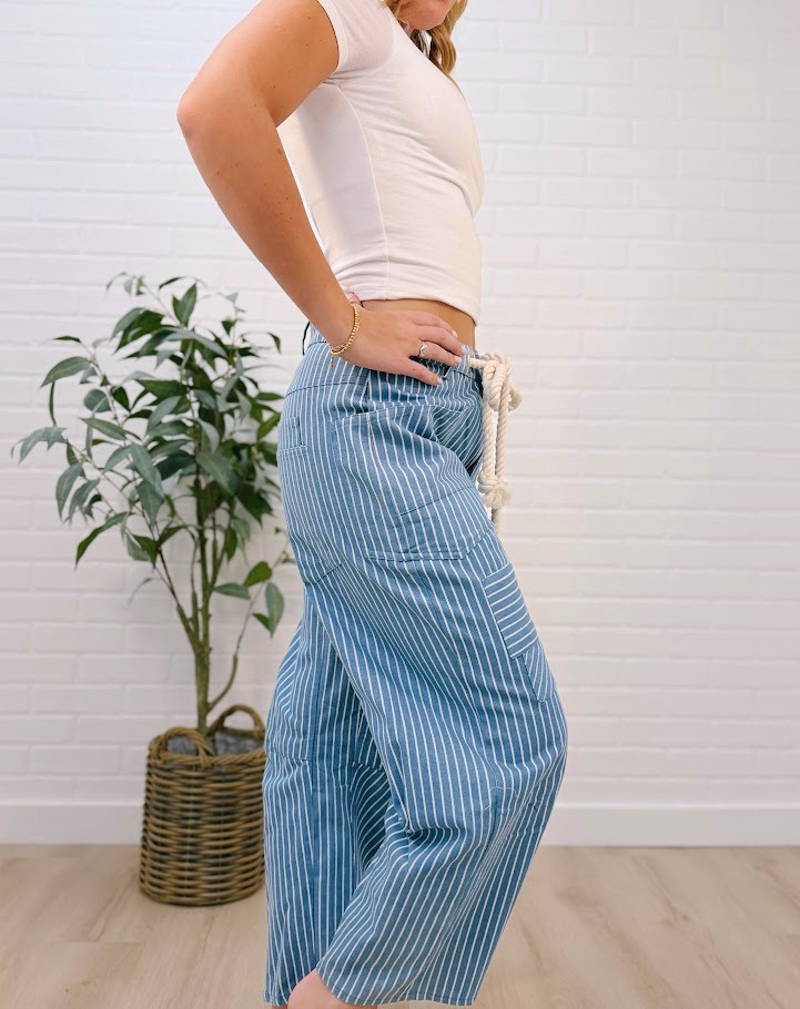 Stripe Multi Pocke Eyelet Detail Denim