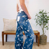 Hr Wide Leg  Floral Embellishment Denim
