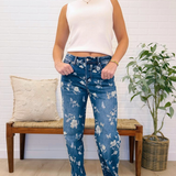 Hr Wide Leg  Floral Embellishment Denim