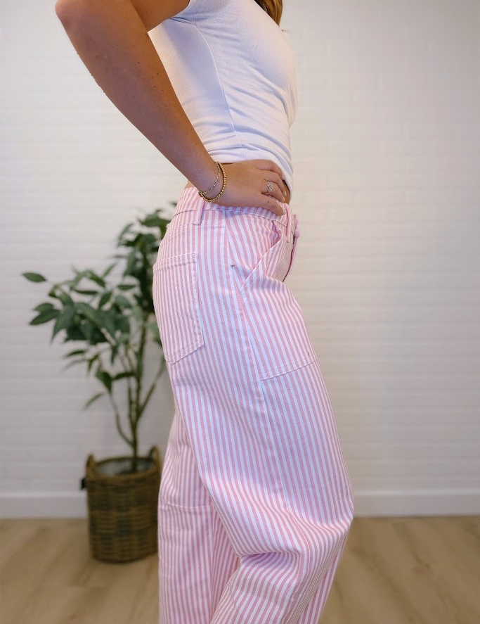 Utility Seamed Stripe Barrel Denim