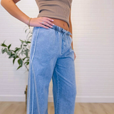Lace Trim Wide Leg Denim Pants