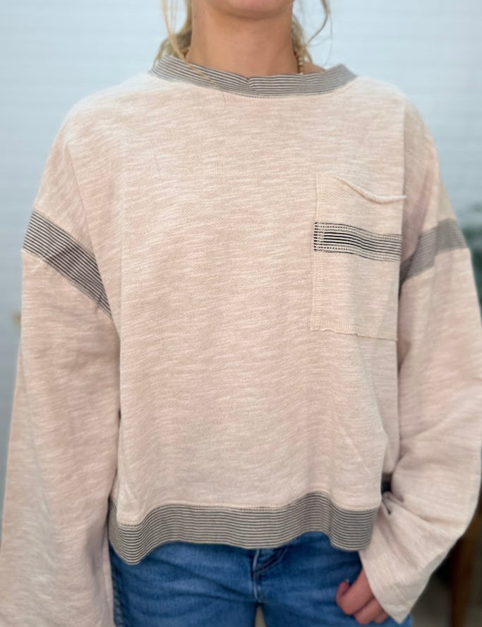 Striped Trim Pocket Top