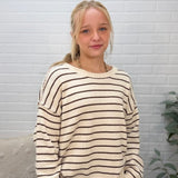 Cream Striped Drop Shoulder Crew Neck Sweater