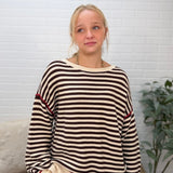 Stripe Contrast Stitch Raw Edge Knit Sweater