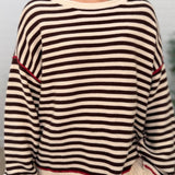 Stripe Contrast Stitch Raw Edge Knit Sweater