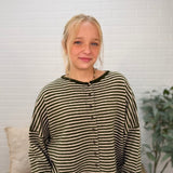 Stripe Raw Edge Drop Shoulder Knit Cardigan