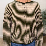 Stripe Raw Edge Drop Shoulder Knit Cardigan
