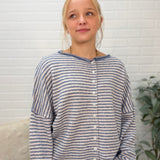 Stripe Raw Edge Drop Shoulder Knit Cardigan
