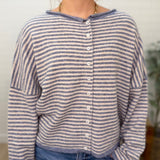 Stripe Raw Edge Drop Shoulder Knit Cardigan