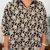 Floral Jacquard Short Dolman Sleeves Blouse Top