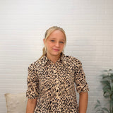 Leopard Printed Short Sleeves Shirred Blouse Top