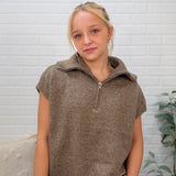 Cozy Vest Knit Top With Zip Collar Detail