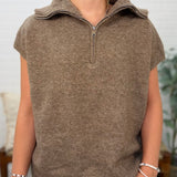 Cozy Vest Knit Top With Zip Collar Detail