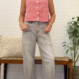 Mid Rise Barrel Patch Pocket Jeans - Stretchy