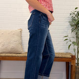 High Rise Straight Cuffed Hem Jeans - Stretchy