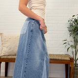 Combined Denim Midi Skirt