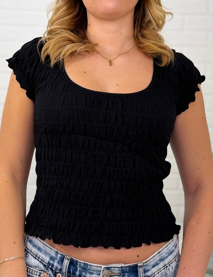 Cap Sleeve Smocked Detail Reversible Seamless Top