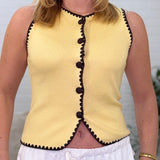 Sleeveless Crew Neck Contrasting Embroidery Detail Sweater Top