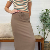 Adjustable Drawstring Texture Knit Long Skirt