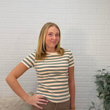 Short Sleeve Crew Neck Multi Striped 1x1 Rib Top