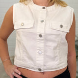 Sleeveless Button Down Stretch Denim Top