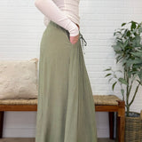 Waist Elastic With Tie Detail Crinkle Woven Long Skirt