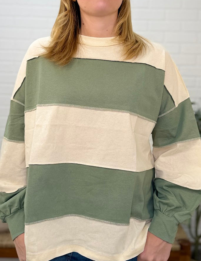 Oversized Color Block Long Sleeve Pullover