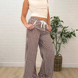 Gingham Lace Ruffled Pull On Pants