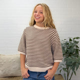 Textured Stripe Crew Neck Half Sleeve Sweater