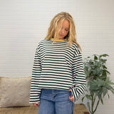 Color Block Neck Trim Long Sleeve Boxy Knit Top