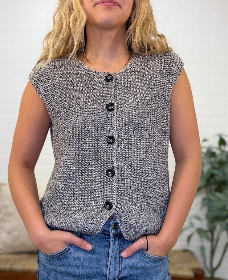 Marled Button Down Knit Sweater Vest