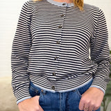 Stripe Contrast Trim Button Down Knit Cardigan