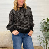 Mini Jacquard Crew Neck Long Sleeve Knit Sweater