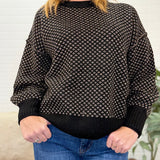 Mini Jacquard Crew Neck Long Sleeve Knit Sweater