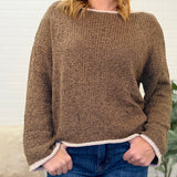 Boat Neck Contrast Trim Long Sleeve Knit Sweater