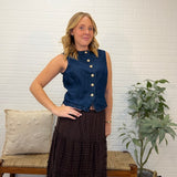 Gold Button Round Neck Denim Vest Top